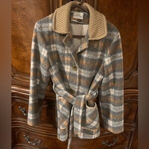 Urban Outfitters Plaid Belted Coat with Pockets Medium